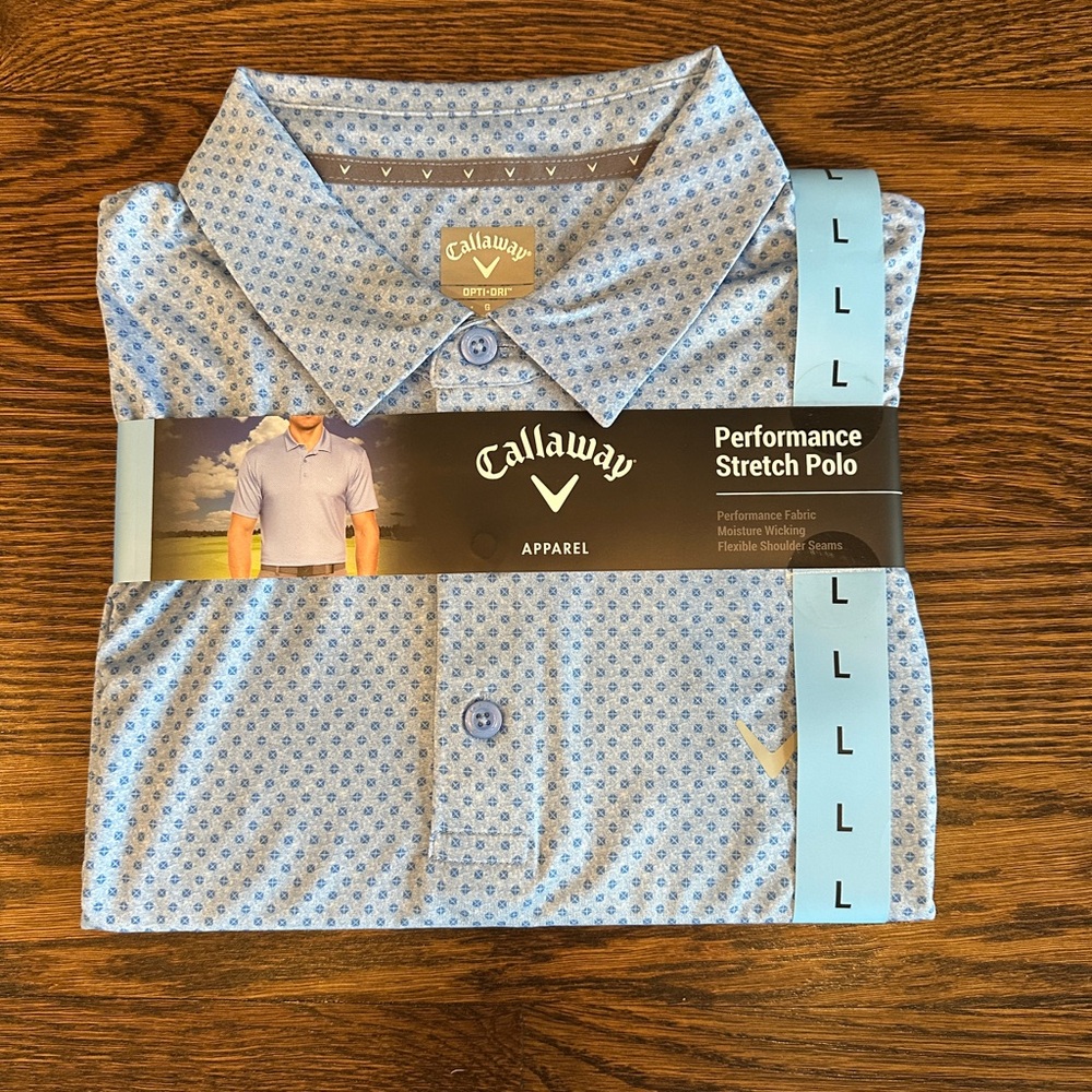 NWT Callaway Men's Light Blue Performance Stretch Polo